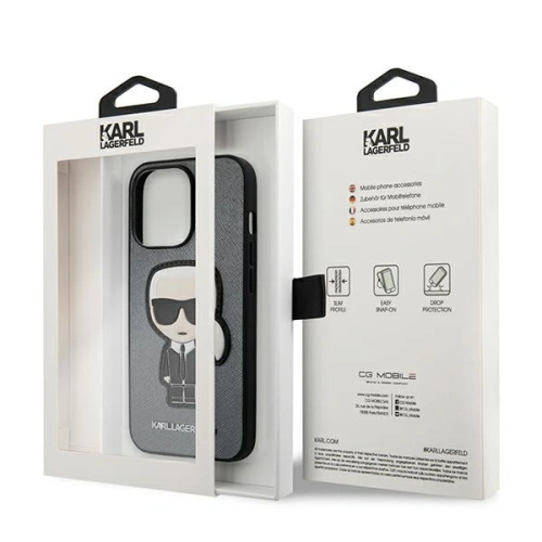 Buy Karl Lagerfeld KLHCP13XOKPG Apple iPhone 13 Pro Max silver hardcase Saffiano Ikonik Karl`s Patch - KLD742SLV - {ean13} - Home Screen Store Europe