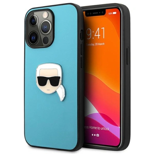 Kup Case Karl Lagerfeld KLHCP13XPKMB Apple iPhone 13 Pro Max blau/hardcase Leder Ikonik Karls Kopf Metall - KLD743BLU - {ean13} - Sklep Home Screen