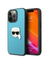 Karl Lagerfeld KLHCP13XPKMB Apple iPhone 13 Pro Max blue hardcase Leather Ikonik Karl`s Head Metal