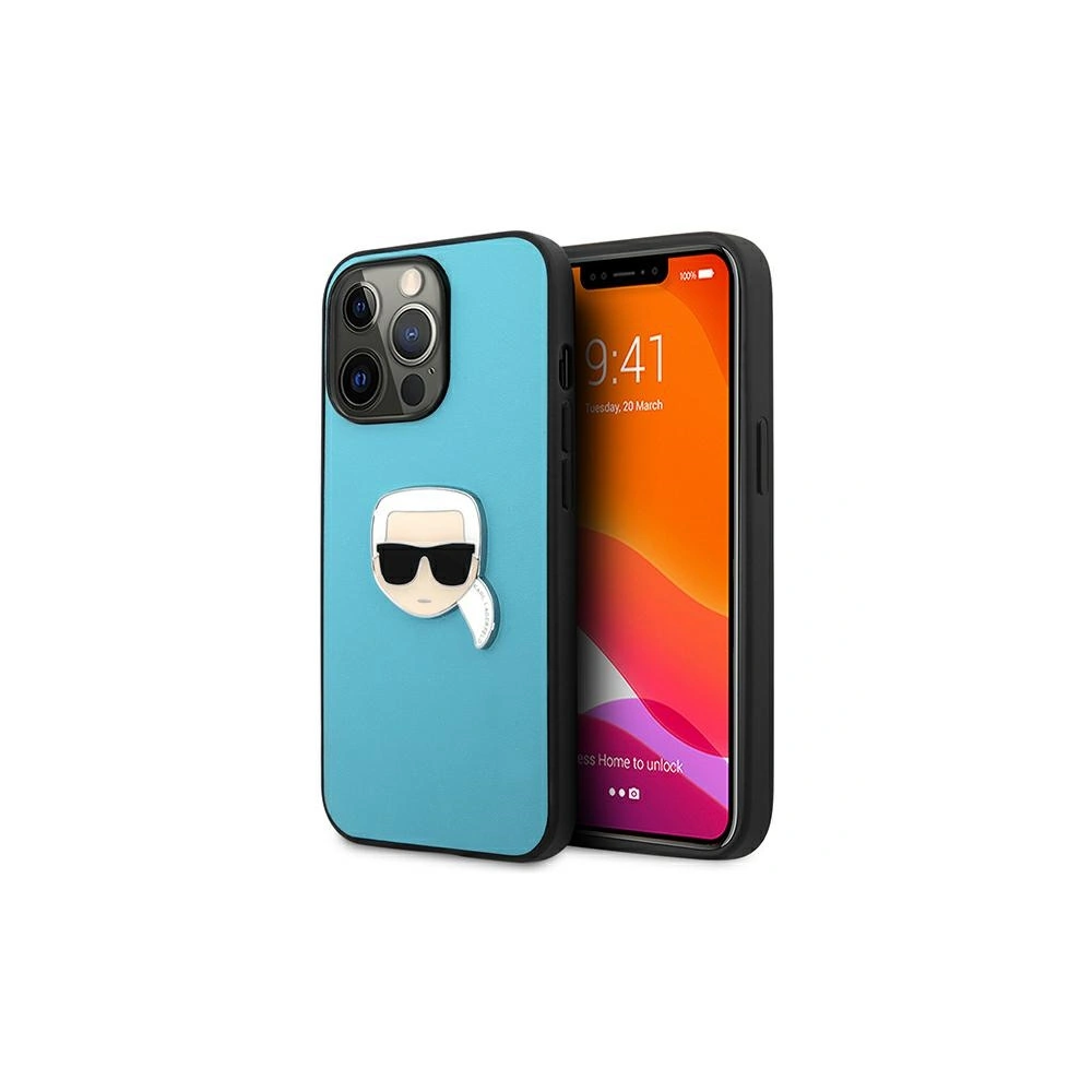 Etui Karl Lagerfeld KLHCP13XPKMB Apple iPhone 13 Pro Max niebieski/blue hardcase Leather Ikonik Karl`s Head Metal