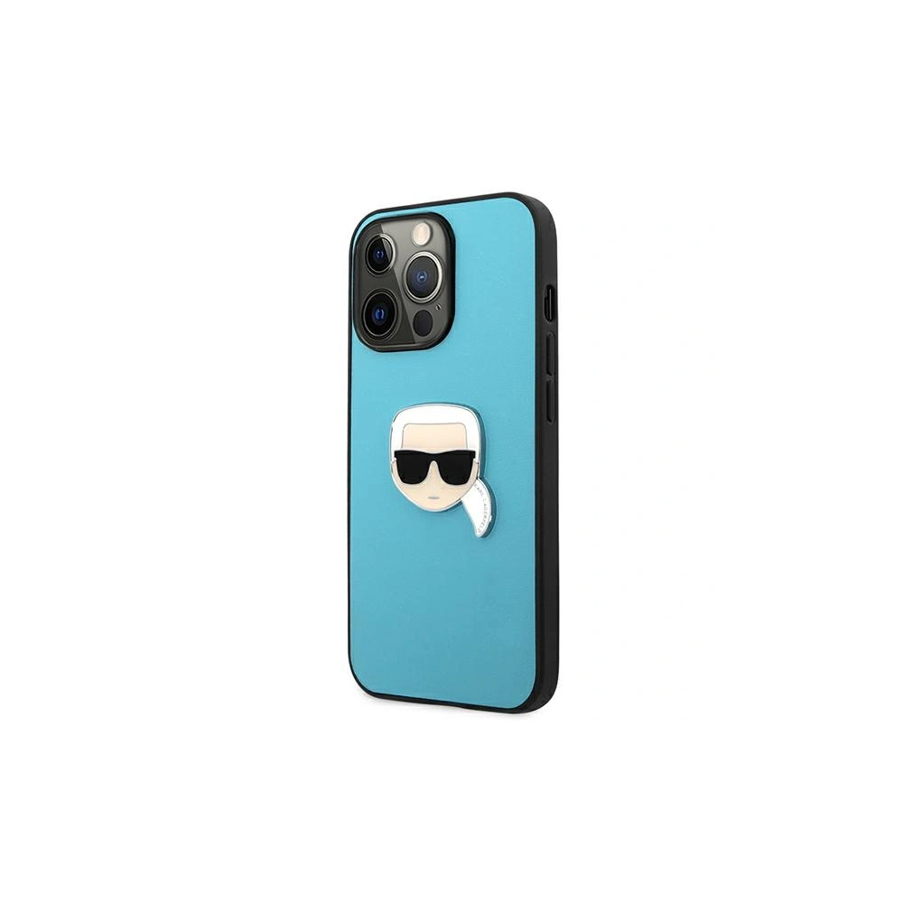 Etui Karl Lagerfeld KLHCP13XPKMB Apple iPhone 13 Pro Max niebieski/blue hardcase Leather Ikonik Karl`s Head Metal