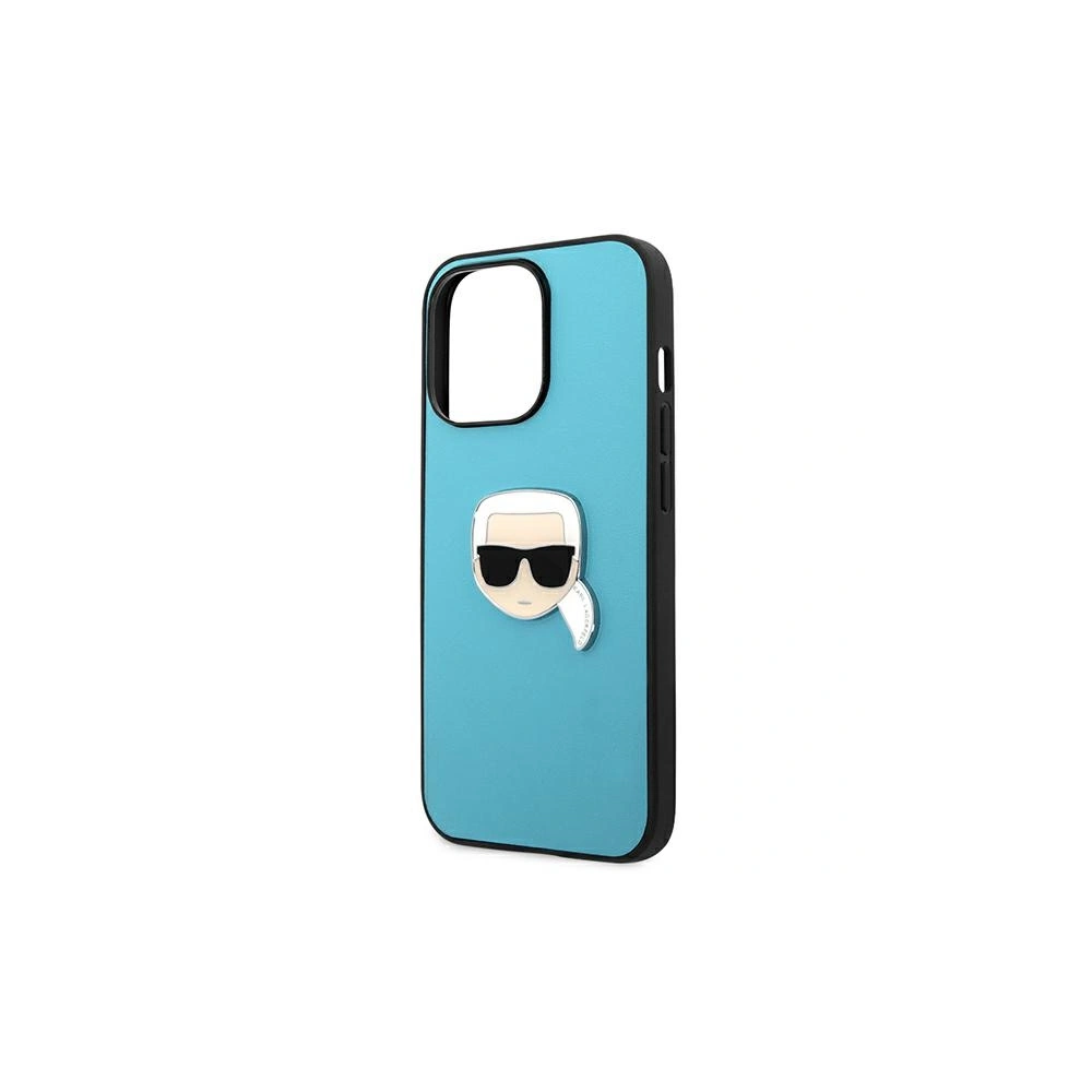 Etui Karl Lagerfeld KLHCP13XPKMB Apple iPhone 13 Pro Max niebieski/blue hardcase Leather Ikonik Karl`s Head Metal