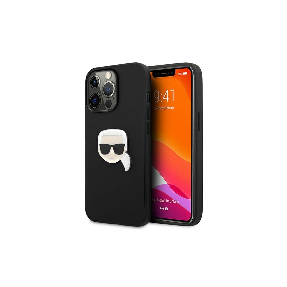 Etui Karl Lagerfeld KLHCP13XPKMK Apple iPhone 13 Pro Max czarny/black hardcase Leather Ikonik Karl`s Head Metal
