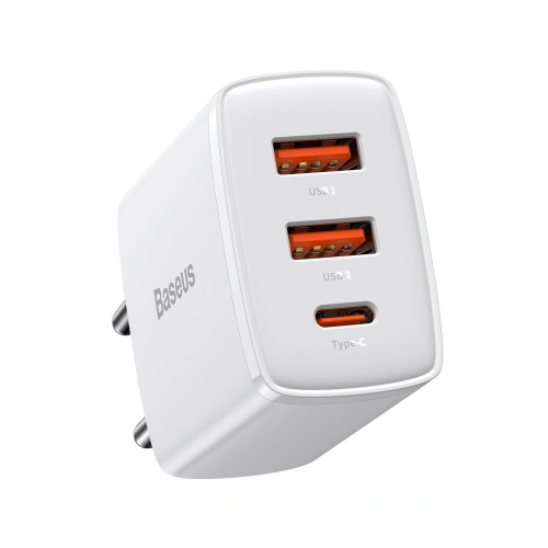 Kup Încărcătorul de rețea Baseus Compact Quick Charger, 2xUSB, USB-C, PD, 3A, 30W (alb) - BSU2896WHT - {ean13} - Sklep Home Screen
