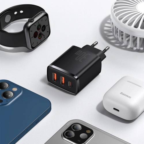Kup Nabíječka Baseus Compact Quick Charger, 2xUSB, USB-C, PD, 3A, 30W (černá) - BSU2897BLK - {ean13} - Sklep Home Screen