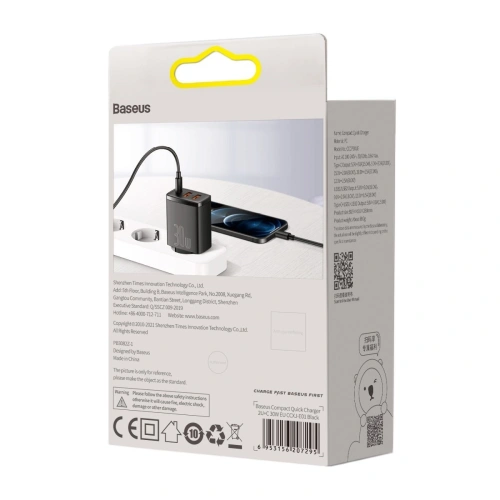 Buy Baseus Compact Quick Charger, 2xUSB, USB-C, PD, 3A, 30W (black) - BSU2897BLK - {ean13} - Home Screen Store Europe