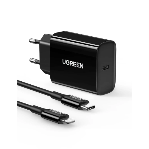 Kup Síťová nabíječka UGREEN CD137, 20W, PD 3.0, USB-C (černá) + kabel IP do USB-C (černý) - UGR1061BLK - {ean13} - Sklep Home Screen