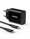 UGREEN CD137 Netzladegerät, 20W, PD 3.0, USB-C (schwarz) + IP Kabel zu USB-C (schwarz)