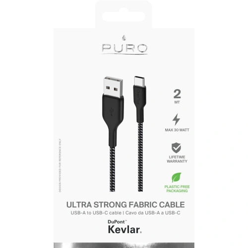 Kup Kábel PURO Fabric Ultra Strong nehéz teherbírású USB-A/USB-C 2m (fekete) - PUR509BLK - {ean13} - Sklep Home Screen