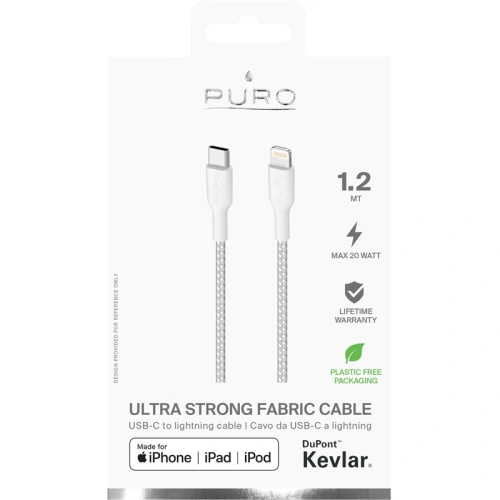 Kup Kabel PURO Fabric Ultra Strong heavy duty USB-C/Lightning MFi 1,2m (biały) - PUR510WHT - {ean13} - Sklep Home Screen