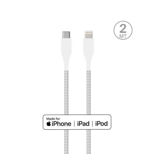 Buy PURO Fabric Ultra Strong heavy duty USB-C/Lightning MFi Cable 2m (white) - PUR511WHT - {ean13} - Home Screen Store Europe