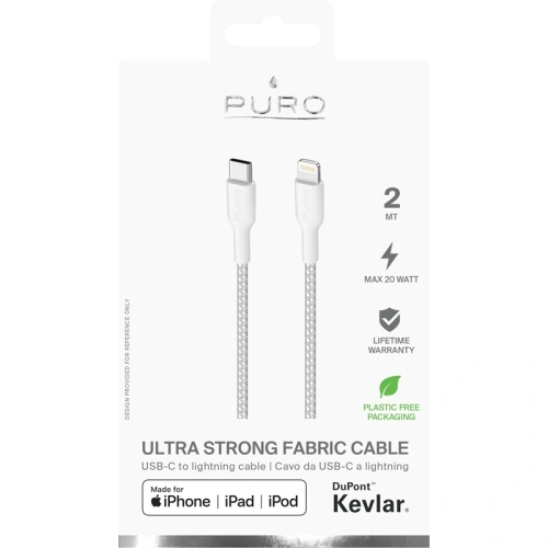 Buy PURO Fabric Ultra Strong heavy duty USB-C/Lightning MFi Cable 2m (white) - PUR511WHT - {ean13} - Home Screen Store Europe