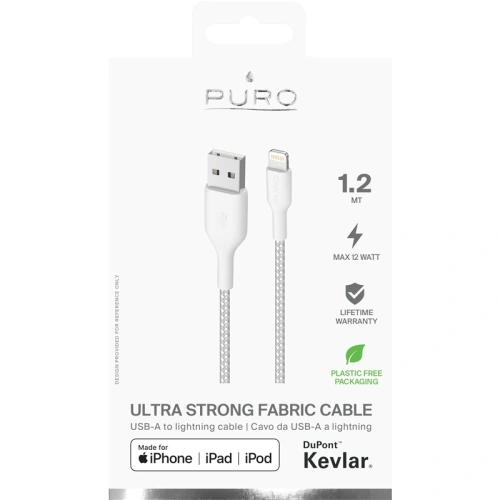 Kup Kábel PURO Fabric Ultra Strong nehéz igénybevételű USB-A/Lightning MFi 1,2m (fehér) - PUR512WHT - {ean13} - Sklep Home Screen