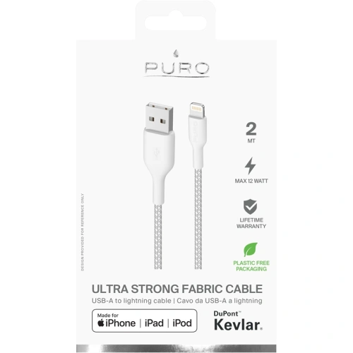 Kup Kábel PURO Fabric Ultra Strong nehéz ipari USB-A/Lightning MFi 2m (fehér) - PUR513WHT - {ean13} - Sklep Home Screen