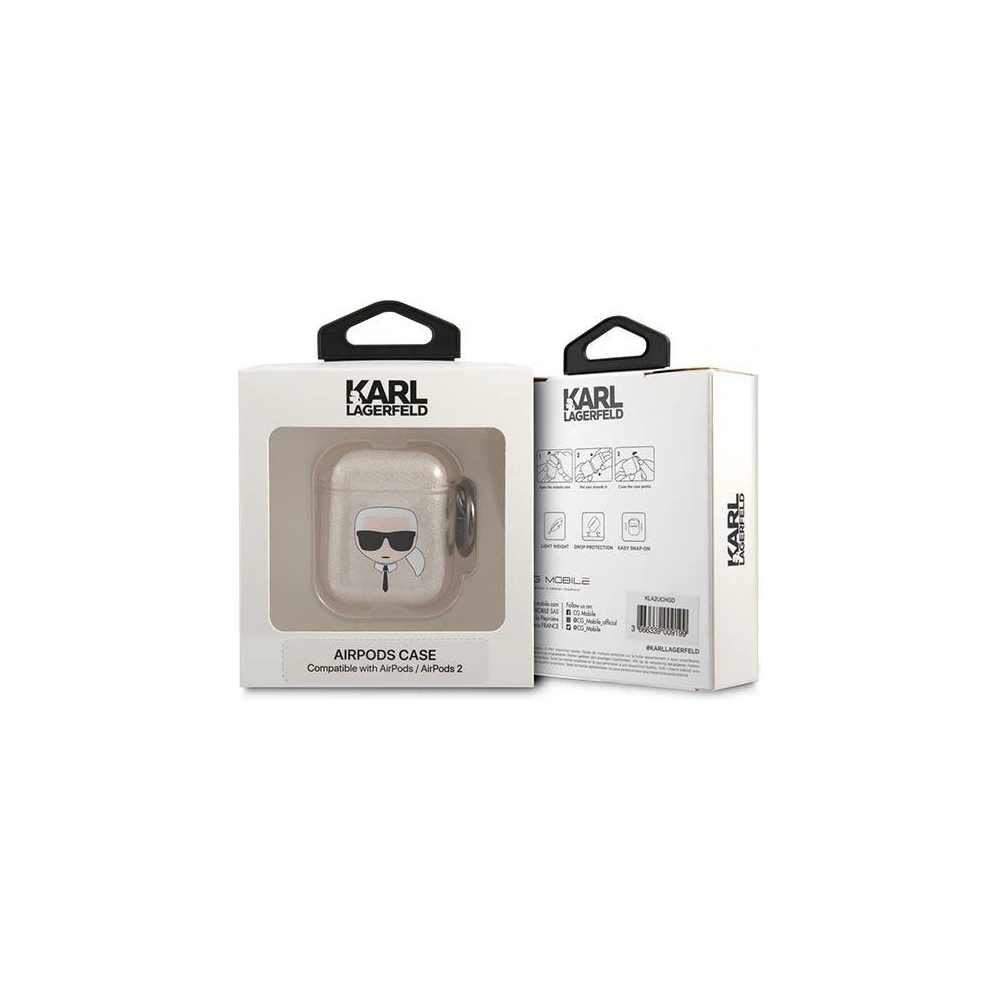 Etui Karl Lagerfeld KLA2UKHGD Apple AirPods cover złoty/gold Glitter Karl`s Head