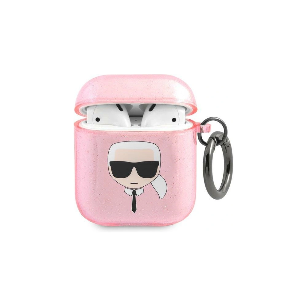 Etui Karl Lagerfeld KLA2UKHGP Apple AirPods cover różowy/pink Glitter Karl`s Head