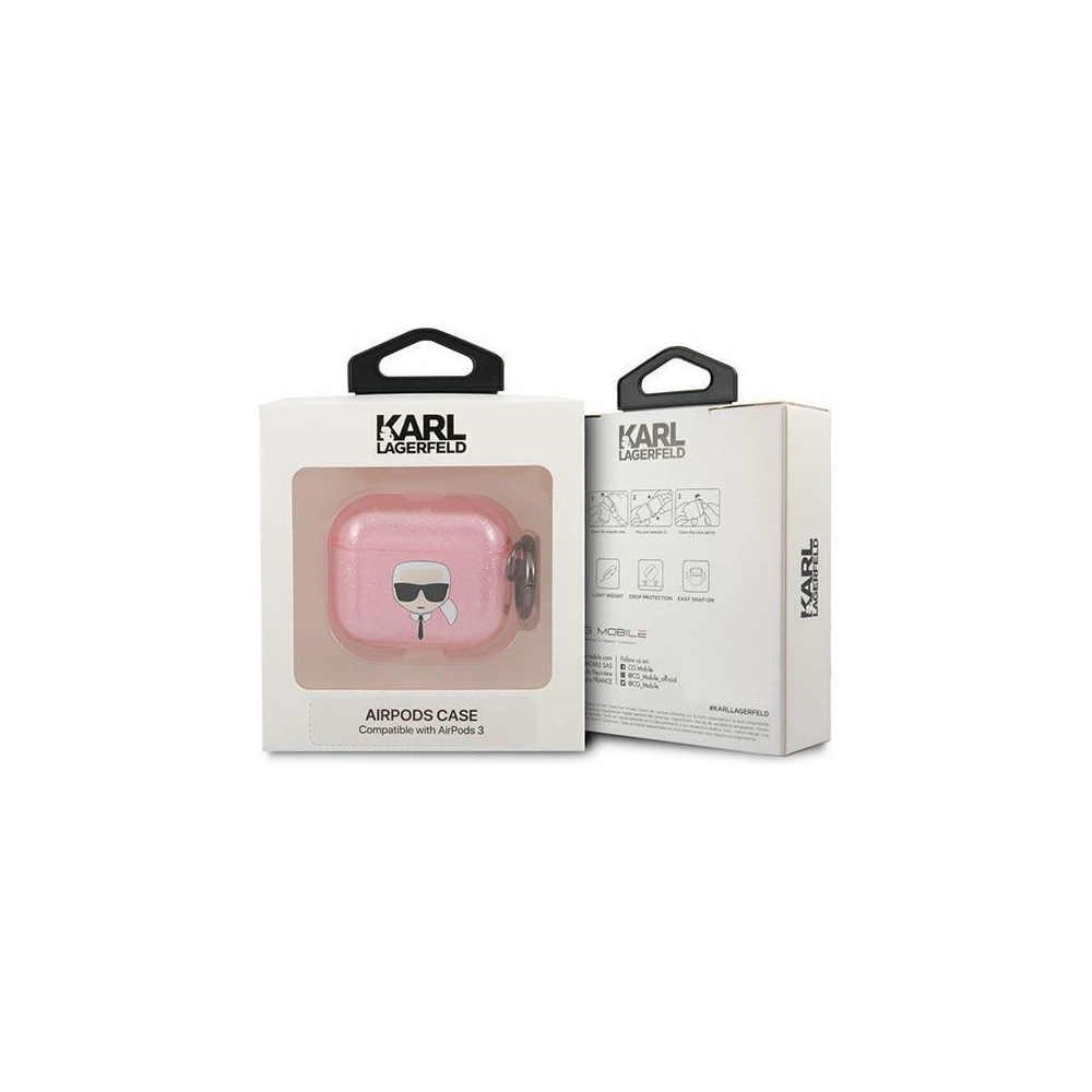 Etui Karl Lagerfeld KLA3UKHGP Apple AirPods 3 cover różowy/pink Glitter Karl`s Head