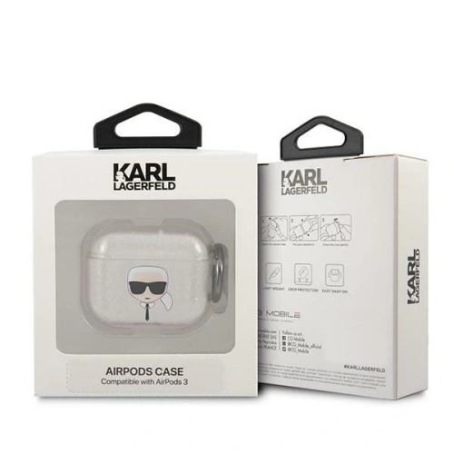Buy Karl Lagerfeld KLA3UKHGS Apple AirPods 3 cover silver Glitter Karl`s Head - KLD753SLV - {ean13} - Home Screen Store Europe