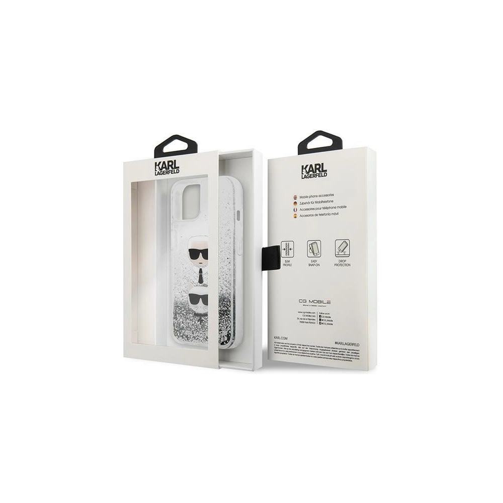 Etui Karl Lagerfeld KLHCP13SKICGLS Apple iPhone 13 mini srebrny/silver hardcase Liquid Glitter Karl&Choupette Head