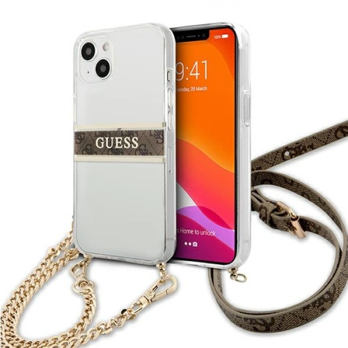 Kup Etui Guess GUHCP13MKC4GBGO Apple iPhone 13 Transparentní tvrdý kryt 4G Hnědý pásek Zlatý řetěz - GUE1419CL - {ean13} - Sklep Home Screen