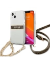 Etui Guess GUHCP13MKC4GBGO Apple iPhone 13 Transparentní tvrdý kryt 4G Hnědý pásek Zlatý řetěz