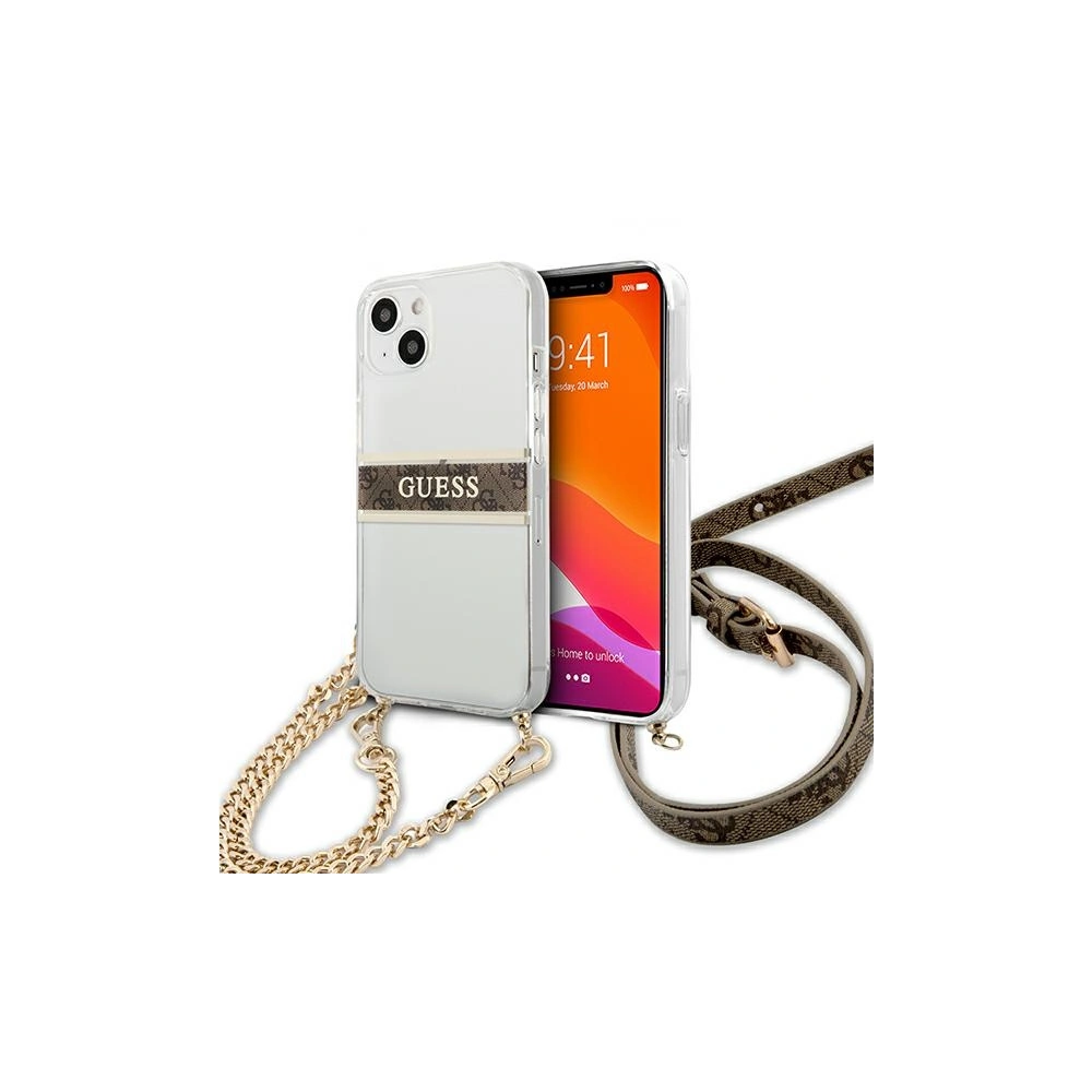 Etui Guess GUHCP13MKC4GBGO Apple iPhone 13 Transparent hardcase 4G Brown Strap Gold Chain