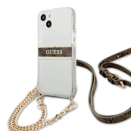 Kup Etui Guess GUHCP13MKC4GBGO Apple iPhone 13 Transparentní tvrdý kryt 4G Hnědý pásek Zlatý řetěz - GUE1419CL - {ean13} - Sklep Home Screen