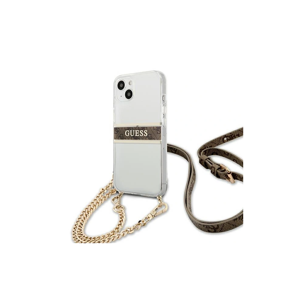 Etui Guess GUHCP13MKC4GBGO Apple iPhone 13 Transparent hardcase 4G Brown Strap Gold Chain