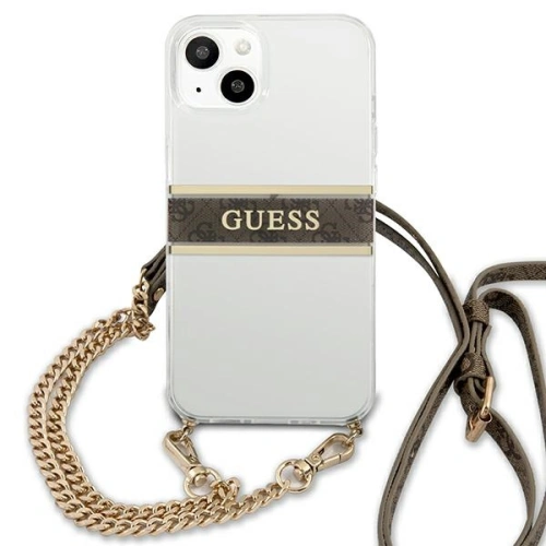 Kup Etui Guess GUHCP13MKC4GBGO Apple iPhone 13 Transparentní tvrdý kryt 4G Hnědý pásek Zlatý řetěz - GUE1419CL - {ean13} - Sklep Home Screen