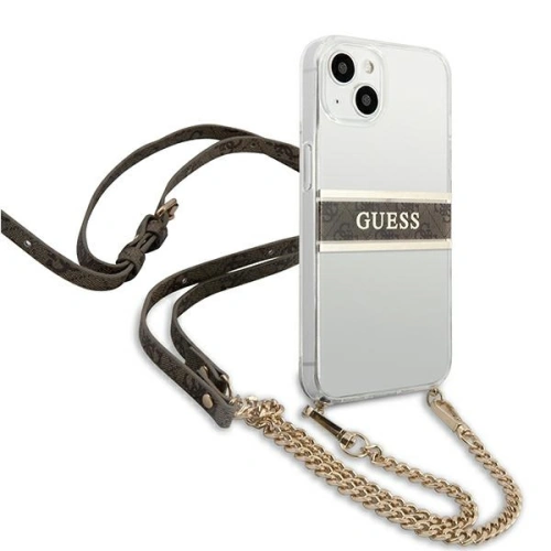 Kup Etui Guess GUHCP13MKC4GBGO Apple iPhone 13 Transparentní tvrdý kryt 4G Hnědý pásek Zlatý řetěz - GUE1419CL - {ean13} - Sklep Home Screen