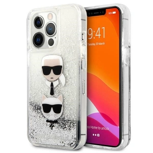 Etui Karl Lagerfeld KLHCP13XKICGLS Apple iPhone 13 Pro Max srebrny/silver hardcase Liquid Glitter Karl&Choupette Head