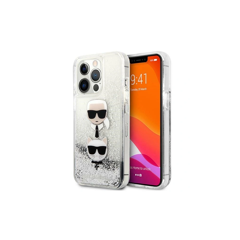 Etui Karl Lagerfeld KLHCP13XKICGLS Apple iPhone 13 Pro Max srebrny/silver hardcase Liquid Glitter Karl&Choupette Head