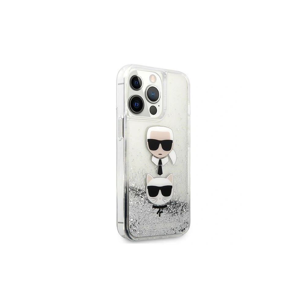 Etui Karl Lagerfeld KLHCP13XKICGLS Apple iPhone 13 Pro Max srebrny/silver hardcase Liquid Glitter Karl&Choupette Head