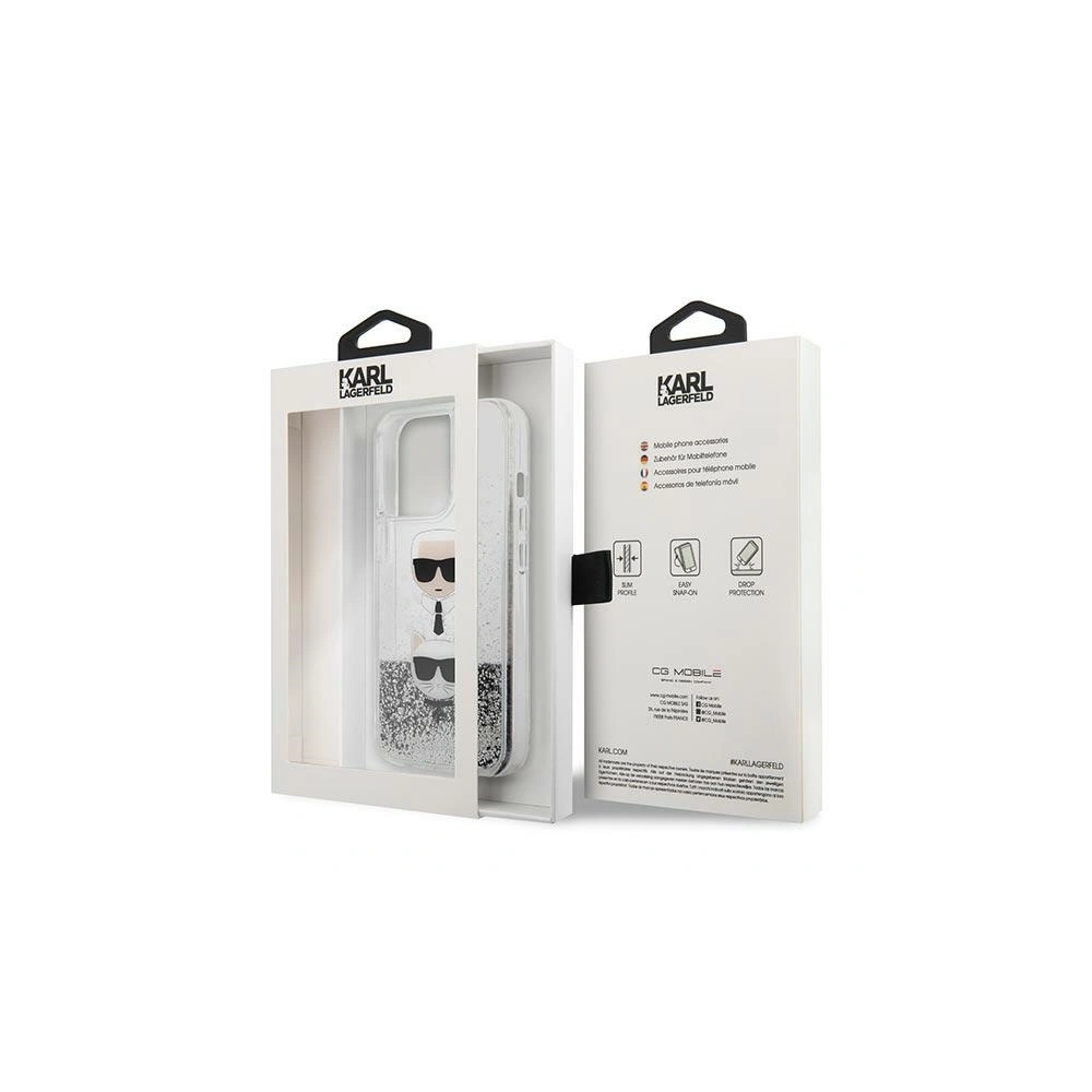 Etui Karl Lagerfeld KLHCP13XKICGLS Apple iPhone 13 Pro Max srebrny/silver hardcase Liquid Glitter Karl&Choupette Head