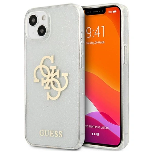 Kup Guess Apple Case GUHCP13SPCUGL4GTR iPhone 13 mini transparentes Hartschalenetui Glitter 4G Big Logo - GUE1432CL - {ean13} - Sklep Home Screen