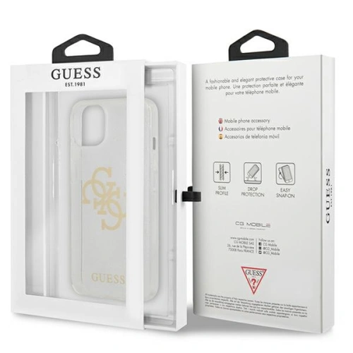 Kup Guess Apple Case GUHCP13SPCUGL4GTR iPhone 13 mini transparentes Hartschalenetui Glitter 4G Big Logo - GUE1432CL - {ean13} - Sklep Home Screen