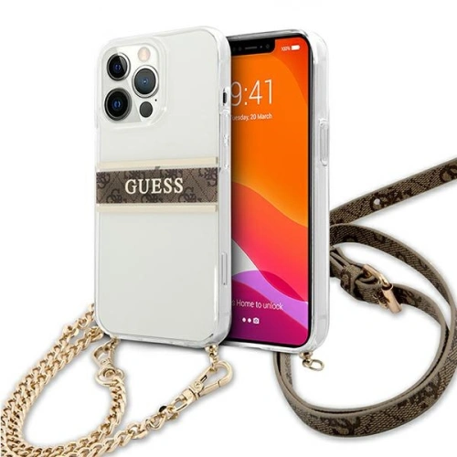 Buy Guess GUHCP13XKC4GBGO Apple iPhone 13 Pro Max Transparent hardcase 4G Brown Strap Gold Chain - GUE1433CL - {ean13} - Home Screen Store Europe