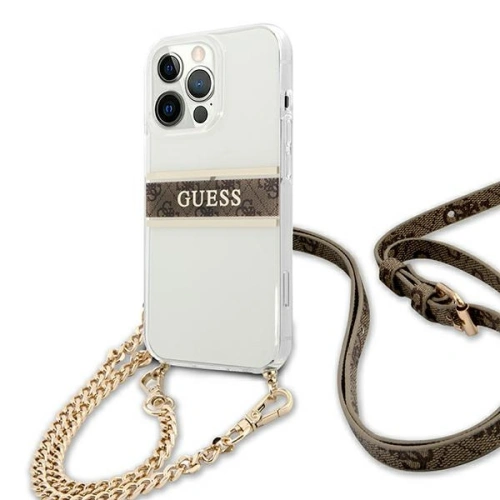 Buy Guess GUHCP13XKC4GBGO Apple iPhone 13 Pro Max Transparent hardcase 4G Brown Strap Gold Chain - GUE1433CL - {ean13} - Home Screen Store Europe