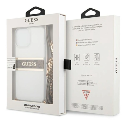 Buy Guess GUHCP13XKC4GBGO Apple iPhone 13 Pro Max Transparent hardcase 4G Brown Strap Gold Chain - GUE1433CL - {ean13} - Home Screen Store Europe