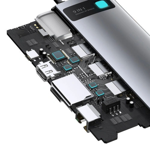 Kup Hub 9w1 Baseus Metal Gleam sorozat, USB-C 3x USB 3.0-hoz + HDMI + USB-C PD + Ethernet RJ45 + microSD/SD + VGA - BSU2899 - {ean13} - Sklep Home Screen