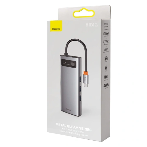 Kup Hub 9w1 Baseus Metal Gleam Series, USB-C na 3x USB 3.0 + HDMI + USB-C PD + Ethernet RJ45 + microSD/SD + VGA - BSU2899 - {ean13} - Sklep Home Screen