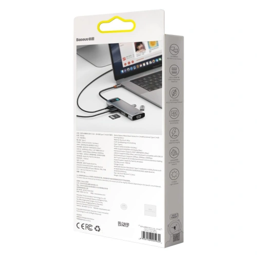 Buy Hub 9in1 Baseus Metal Gleam Series, USB-C to 3x USB 3.0 + HDMI + USB-C PD + Ethernet RJ45 + microSD/SD + VGA - BSU2899 - {ean13} - Home Screen Store Europe