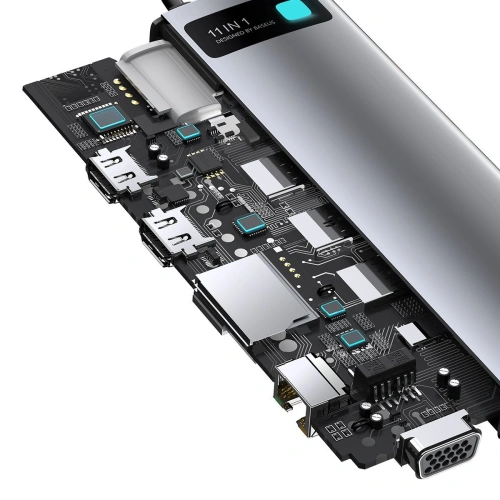 Kup Hub 11w1 Baseus Metal Gleam Series, USB-C la 3x USB 3.0 + 2x HDMI + USB-C PD + Ethernet RJ45 + microSD/SD + VGA + AUX - BSU2900 - {ean13} - Sklep Home Screen