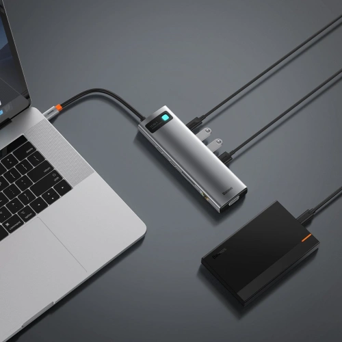 Buy Hub 11in1 Baseus Metal Gleam Series, USB-C to 3x USB 3.0 + 2x HDMI + USB-C PD + Ethernet RJ45 + microSD/SD + VGA + AUX - BSU2900 - {ean13} - Home Screen Store Europe