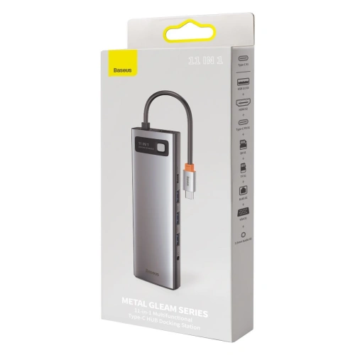 Buy Hub 11in1 Baseus Metal Gleam Series, USB-C to 3x USB 3.0 + 2x HDMI + USB-C PD + Ethernet RJ45 + microSD/SD + VGA + AUX - BSU2900 - {ean13} - Home Screen Store Europe