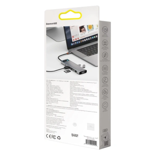 Buy Hub 11in1 Baseus Metal Gleam Series, USB-C to 3x USB 3.0 + 2x HDMI + USB-C PD + Ethernet RJ45 + microSD/SD + VGA + AUX - BSU2900 - {ean13} - Home Screen Store Europe