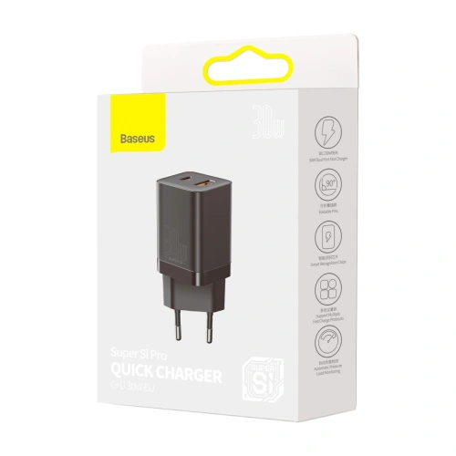 Kup Síťová nabíječka Baseus Super Si Pro Quick Charger USB + USB-C 30W (černá) - BSU2903BLK - {ean13} - Sklep Home Screen