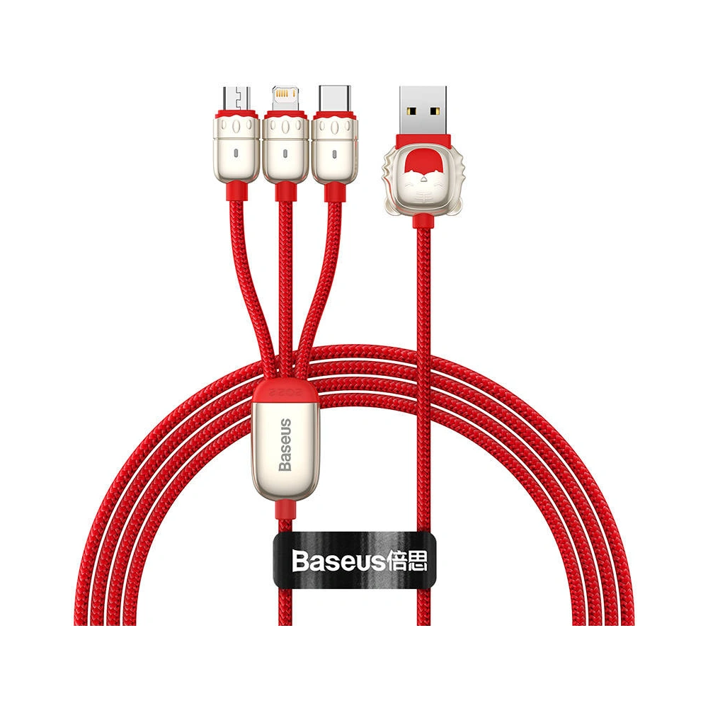 Kabel USB 3w1 Baseus Year of the Tiger, USB do micro USB / USB-C / Lightning, 3.5A, 1.2m (czerwony)