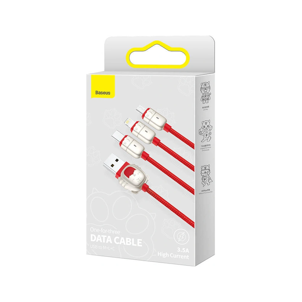 Kabel USB 3w1 Baseus Year of the Tiger, USB do micro USB / USB-C / Lightning, 3.5A, 1.2m (czerwony)