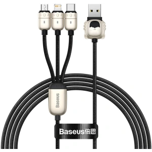 Kabel USB 3w1 Baseus Rok tygra, USB na micro USB / USB-C / Lightning, 3.5A, 1.2m (černý)